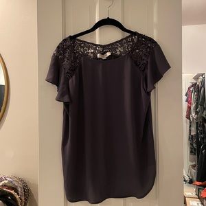 LOFT | Gray and lace M tie-back top